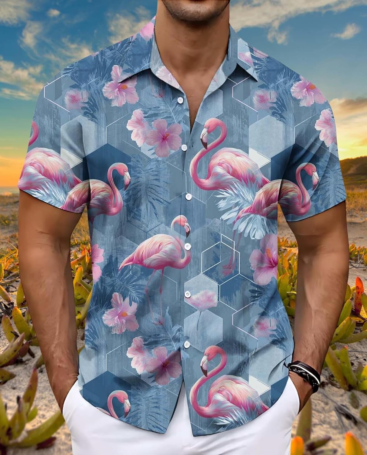 Skiennix Men's Floral Beach Shirt - Short Sleeve Hawaiian Vacation Print | Tropical Style