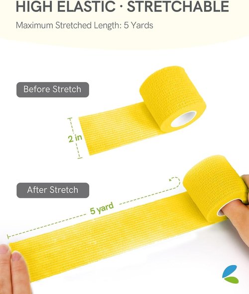 FriCARE Self-Adhesive Bandage Wrap - Cohesive Medical Tape for First Aid | 2 Inches x 5 Yards, Yellow (6 Rolls)