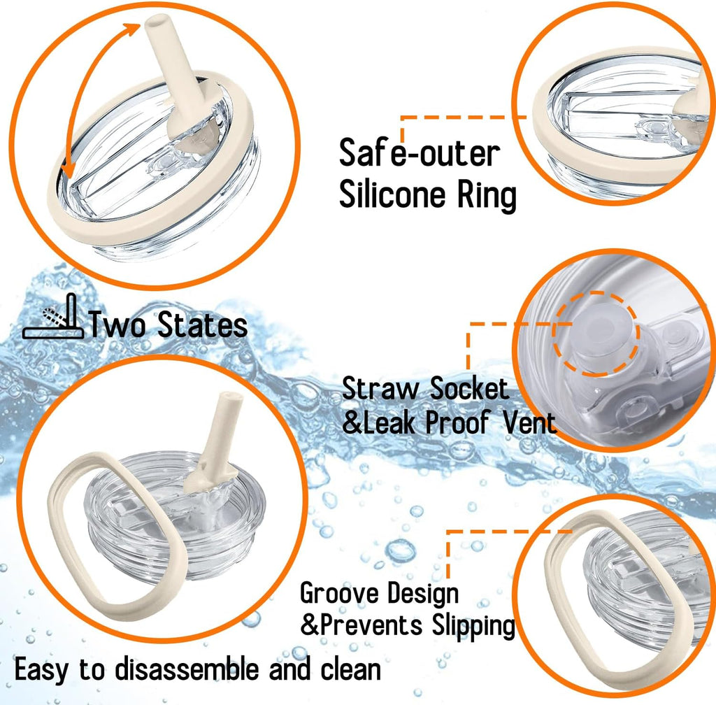 Stanley Flip Straw Lid - Leak Proof Replacement for Stanley Quencher H2.0 40 oz Tumbler | 2 Pack (Beige & Black)