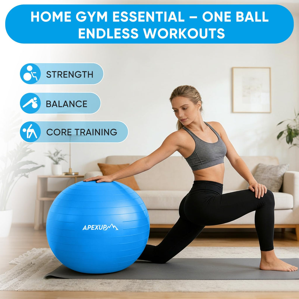 APEXUP Yoga Ball, 660 lbs Anti-Burst Exercise Ball with Pump, 5 Sizes (S (15"~18") 45cm, Blue)