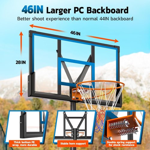 46" Portable Basketball Hoop by [Brand Name] - Adjustable Goal with Solid Steel Rim & Extra-Large Base for All Ages