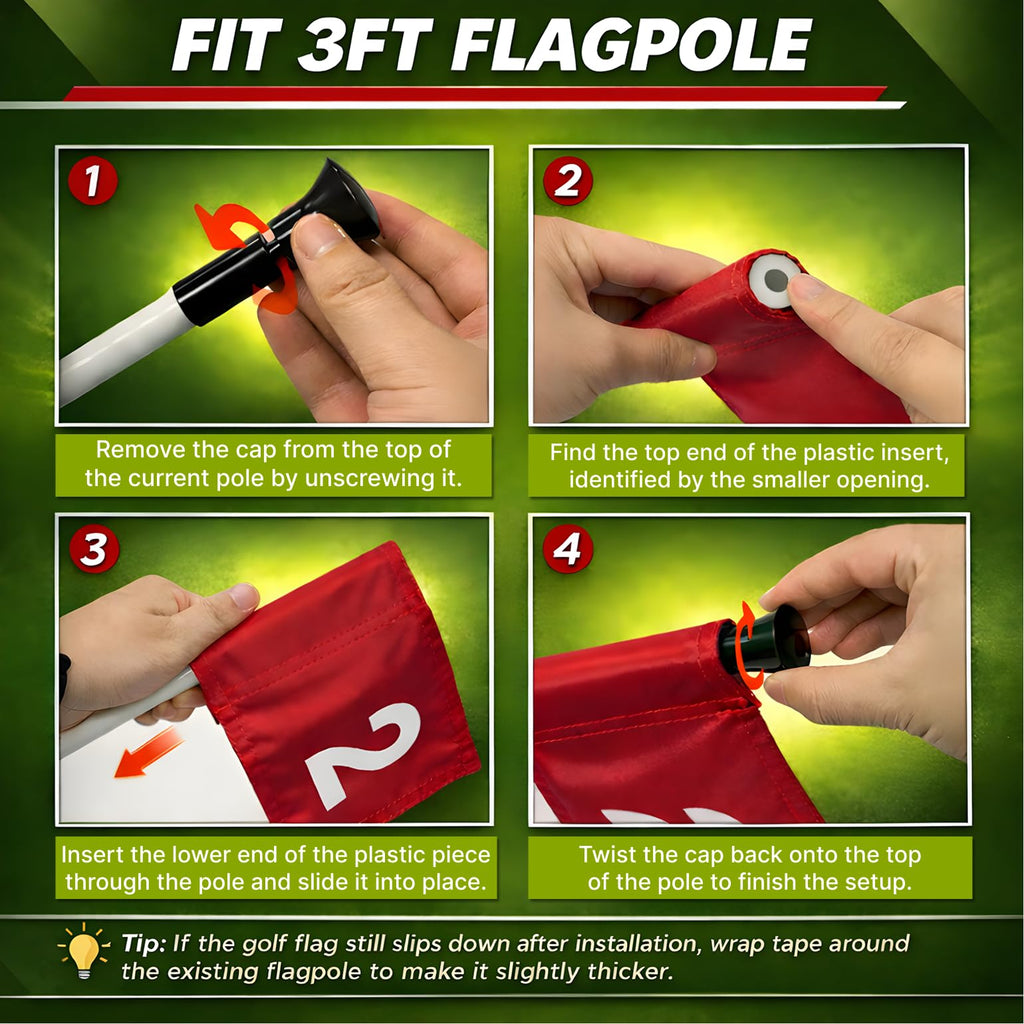Set of 3 Double Sided 8x6 Inches Numbered Golf Polyester Flag - Mini Practice Putting Green Flags for Yard in 420D Nylon - Small Banner Numbered with Tube Inserted - Numb Flag for Indoor or Outdoor
