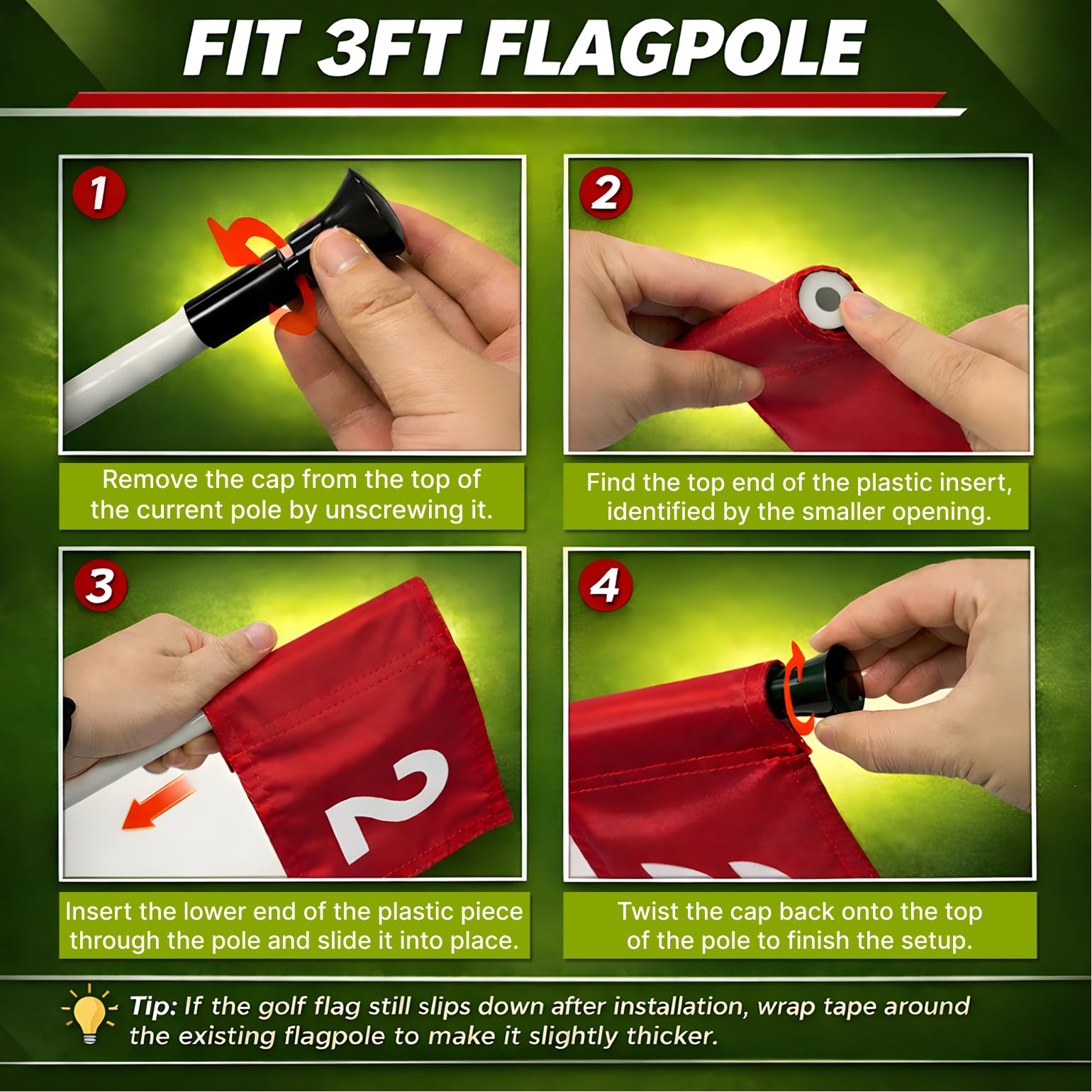 Set of 3 Double Sided 8x6 Inches Numbered Golf Polyester Flag - Mini Practice Putting Green Flags for Yard in 420D Nylon - Small Banner Numbered with Tube Inserted - Numb Flag for Indoor or Outdoor