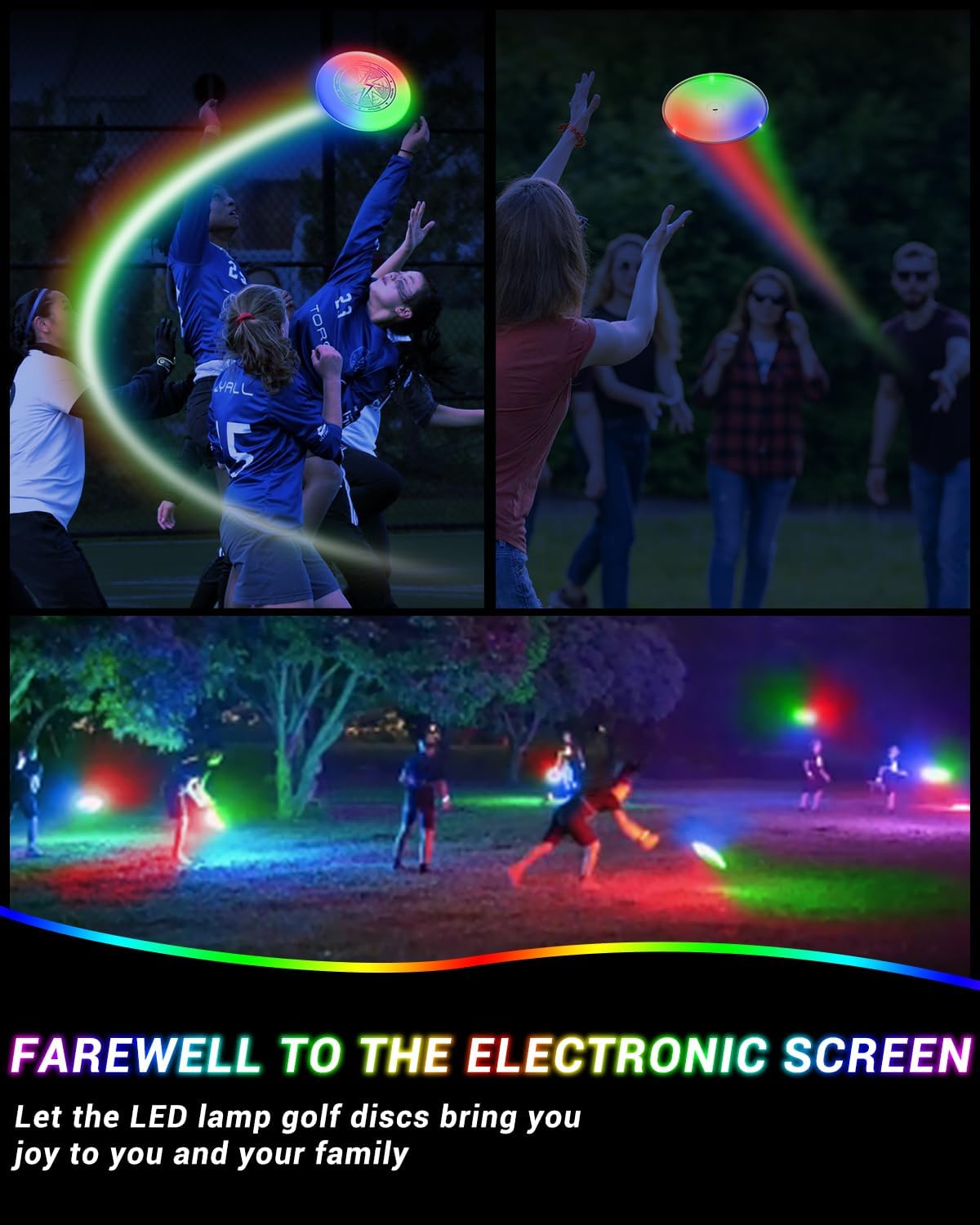 Sportneer LED Flying Disc - Light Up Frisbee with Motion Sensor & 3 Color Modes | USB-C Rechargeable, 175g for Night Games