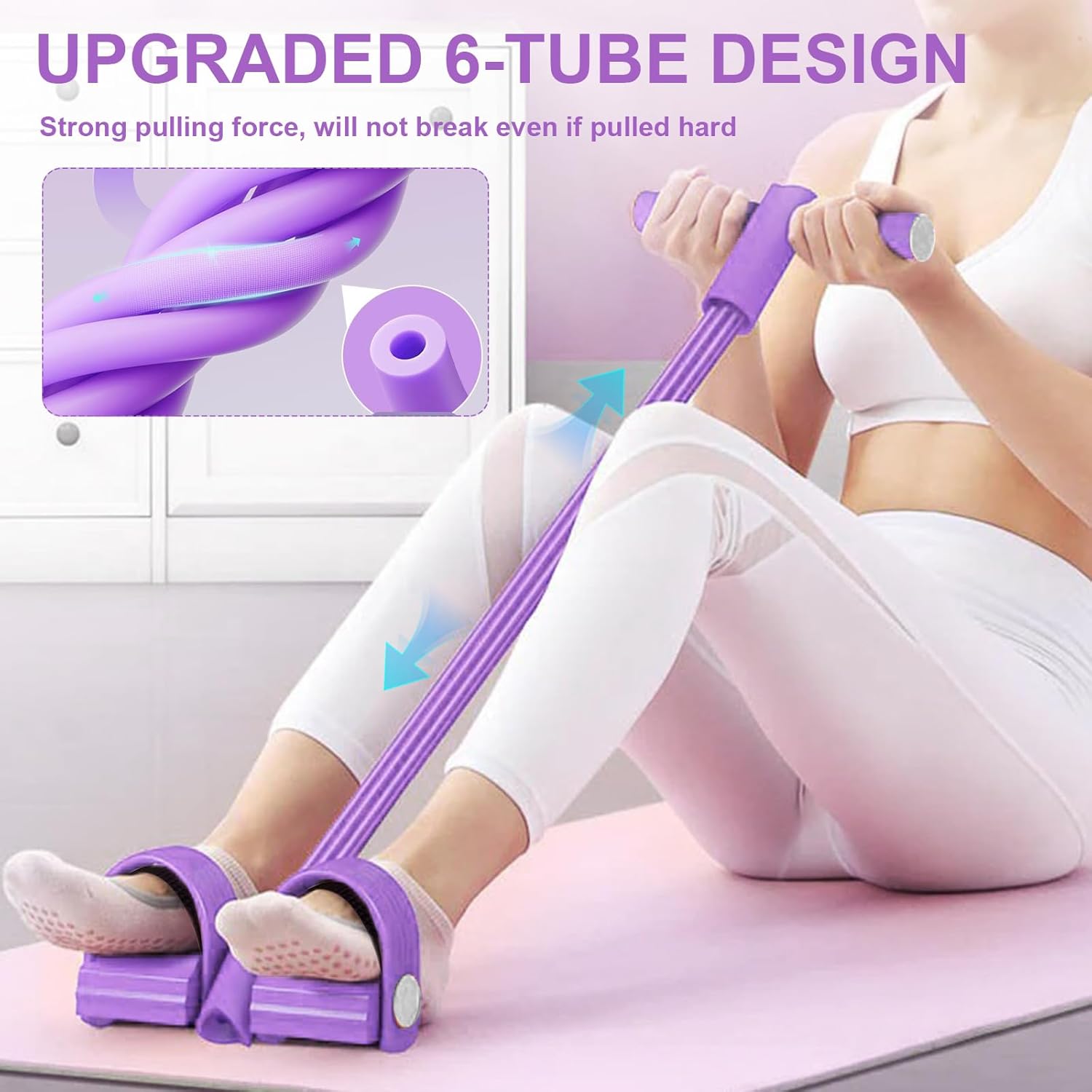 Pedal Resistance Bands - Skiennix 6-Tube Manual Tension Fitness Bands for Full Body Stretching | Purple