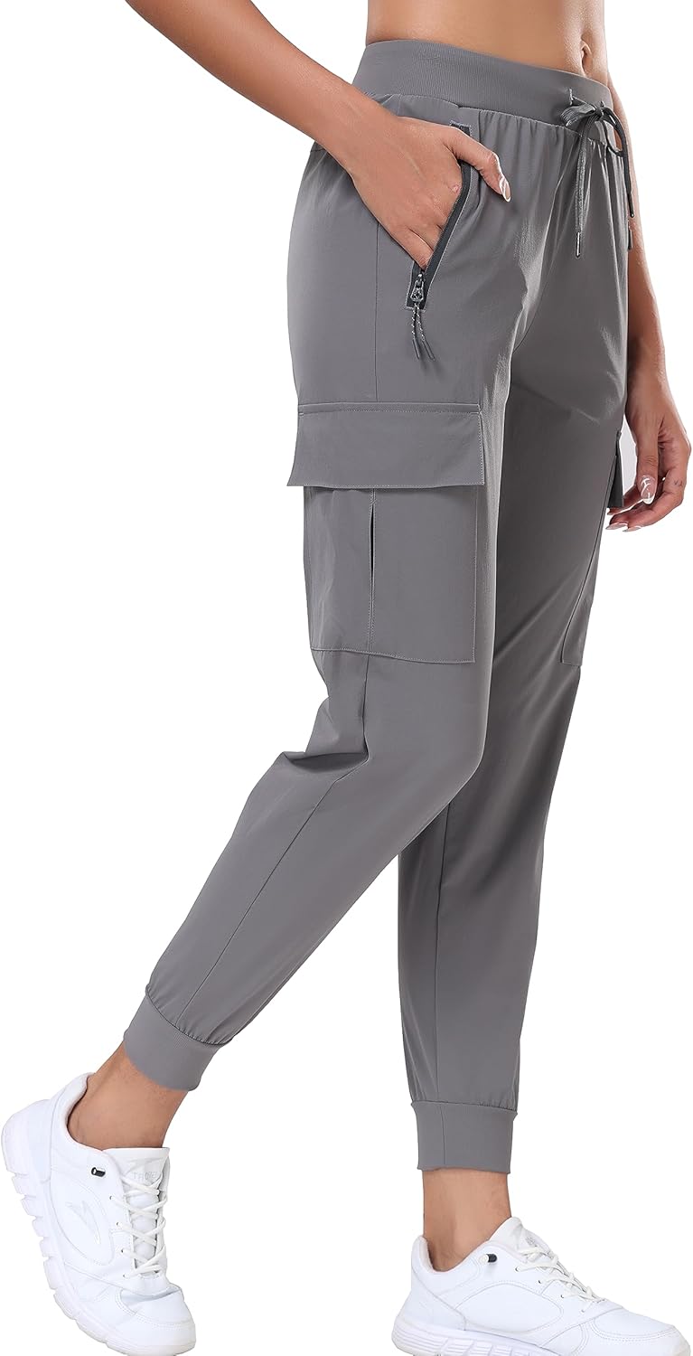 Oalka Women's Lightweight Cargo Hiking Pants - Quick Dry Travel Joggers with Pockets