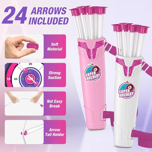 HYES Bow and Arrow Set for Kids - LED Light Up Archery with 24 Suction Cup Arrows & Targets | Ages 4-12