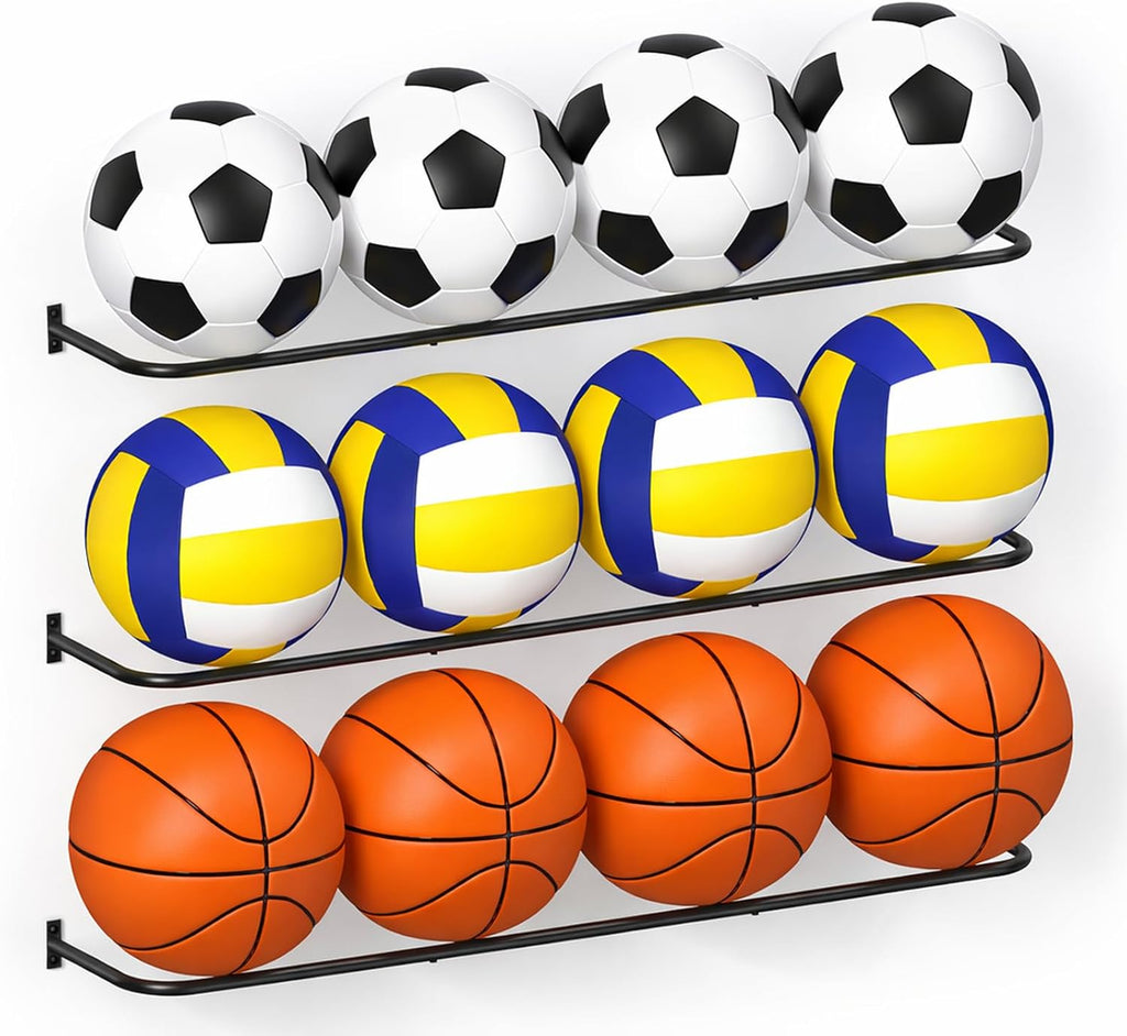 Wall Mount Ball Rack by [Brand Name] - Garage Sports Equipment Organizer with 12-Ball Capacity