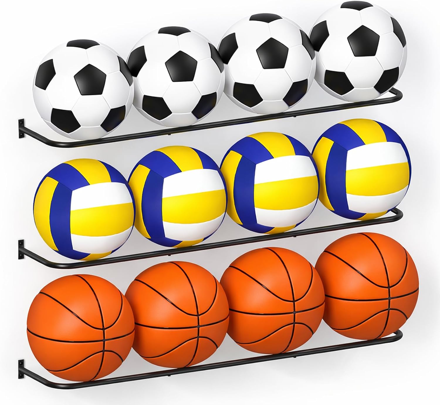 Wall Mount Ball Rack by [Brand Name] - Garage Sports Equipment Organizer with 12-Ball Capacity