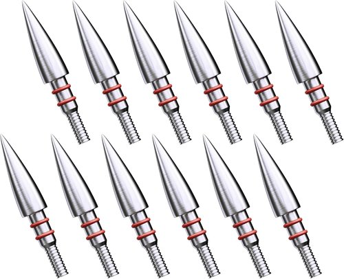 MOLFUZ Archery Field Points - 12pcs Stainless Steel Screw-In Tips for Recurve & Compound Bows | 100-300 Grain