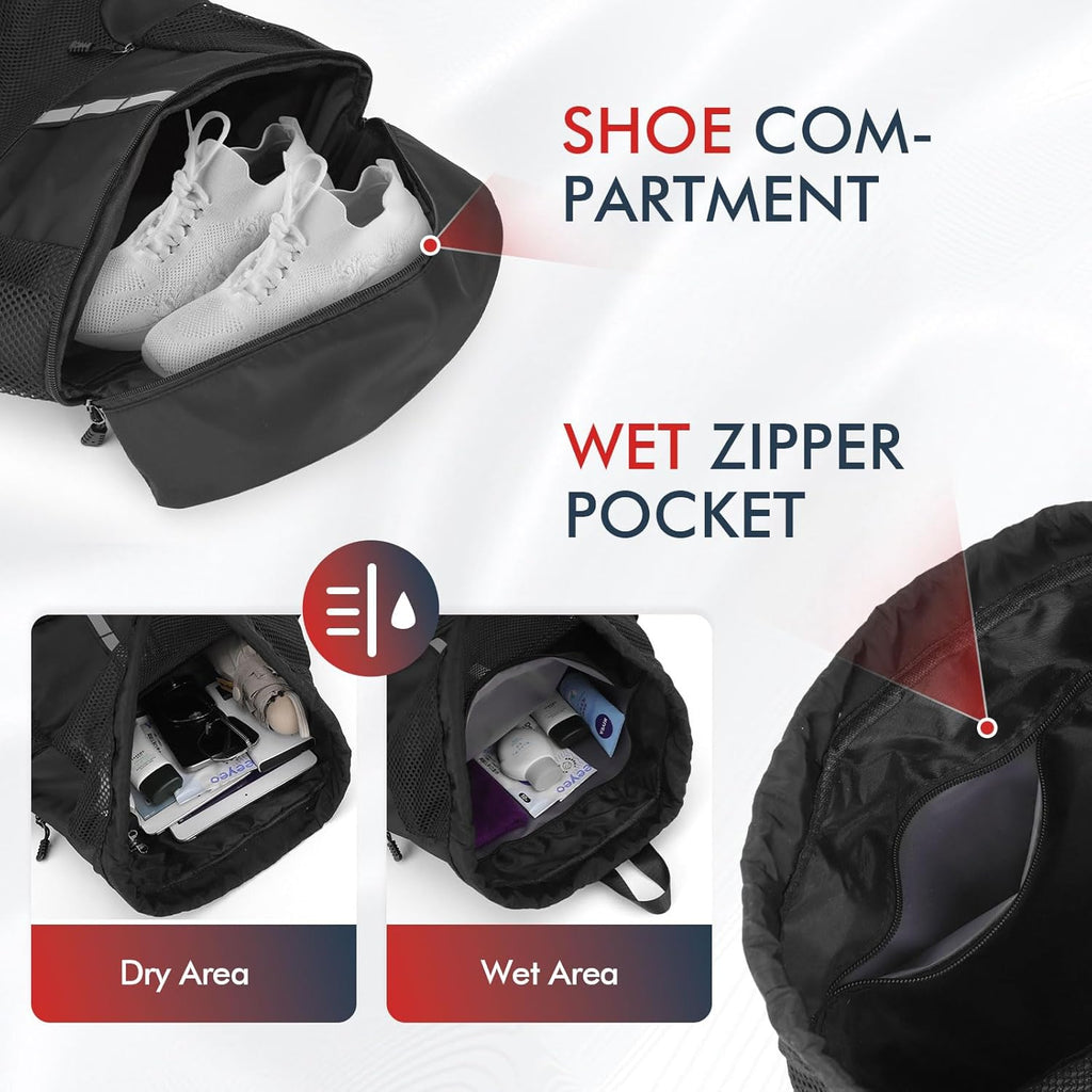 PinCute Drawstring Gym Bag - Lightweight Mesh Sports Backpack with Wet Pocket & Shoe Compartment