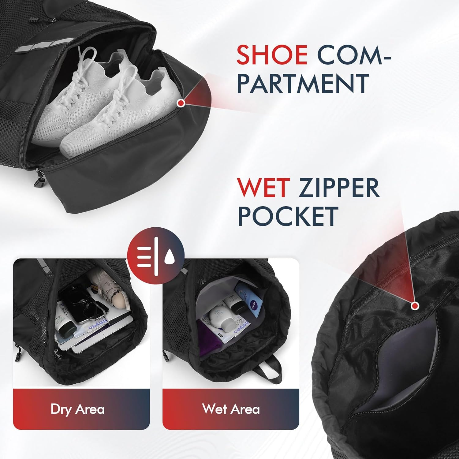 PinCute Drawstring Gym Bag - Lightweight Mesh Sports Backpack with Wet Pocket & Shoe Compartment