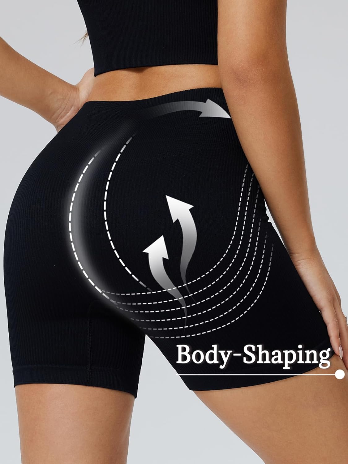 Skiennix Women's Ribbed Seamless Biker Shorts - High Waist Tummy Control Yoga Shorts for Fitness