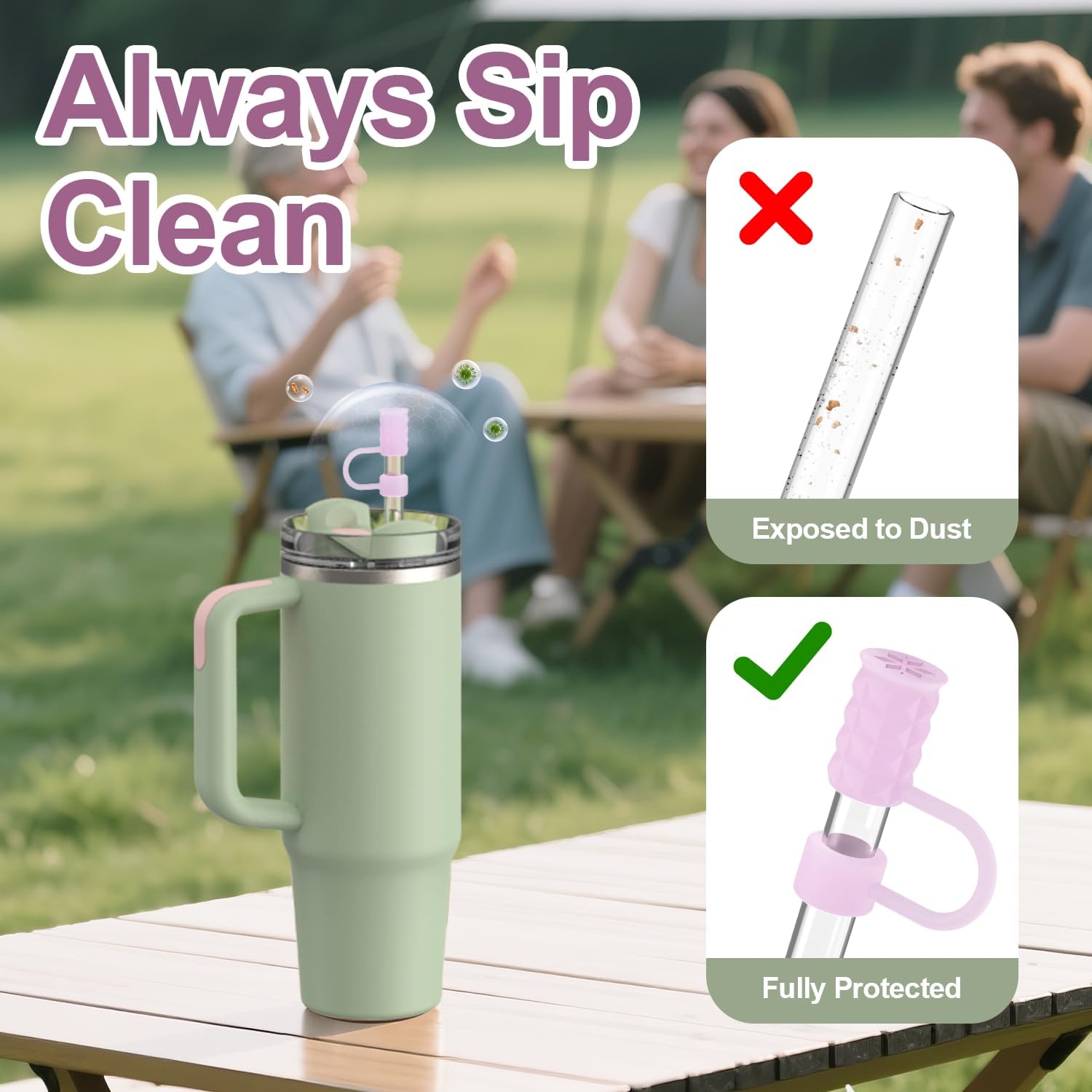 YOTIME Silicone Straw Covers - 6Pcs Reusable Dust-Proof Caps for Stanley Cup 40 & 30 oz | Translucent Pink