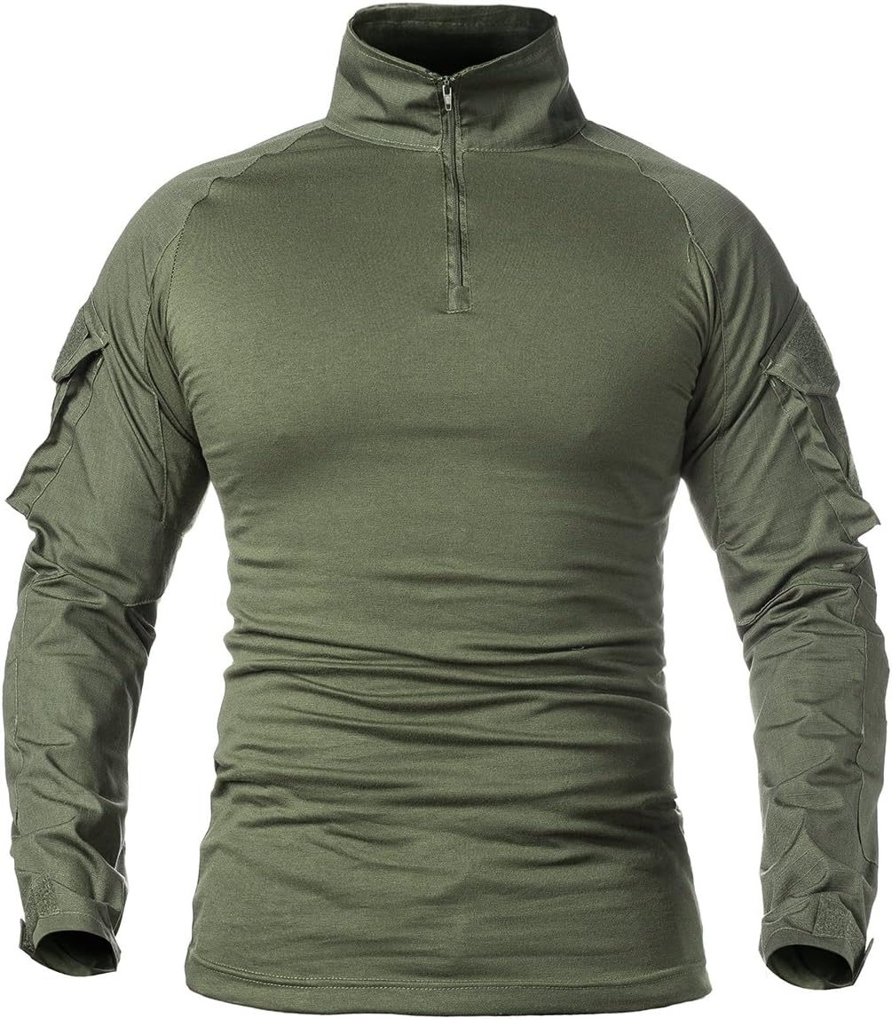 ReFire Gear Men's Tactical Camo Combat Shirt - Slim Fit Long Sleeve with 1/4 Zipper