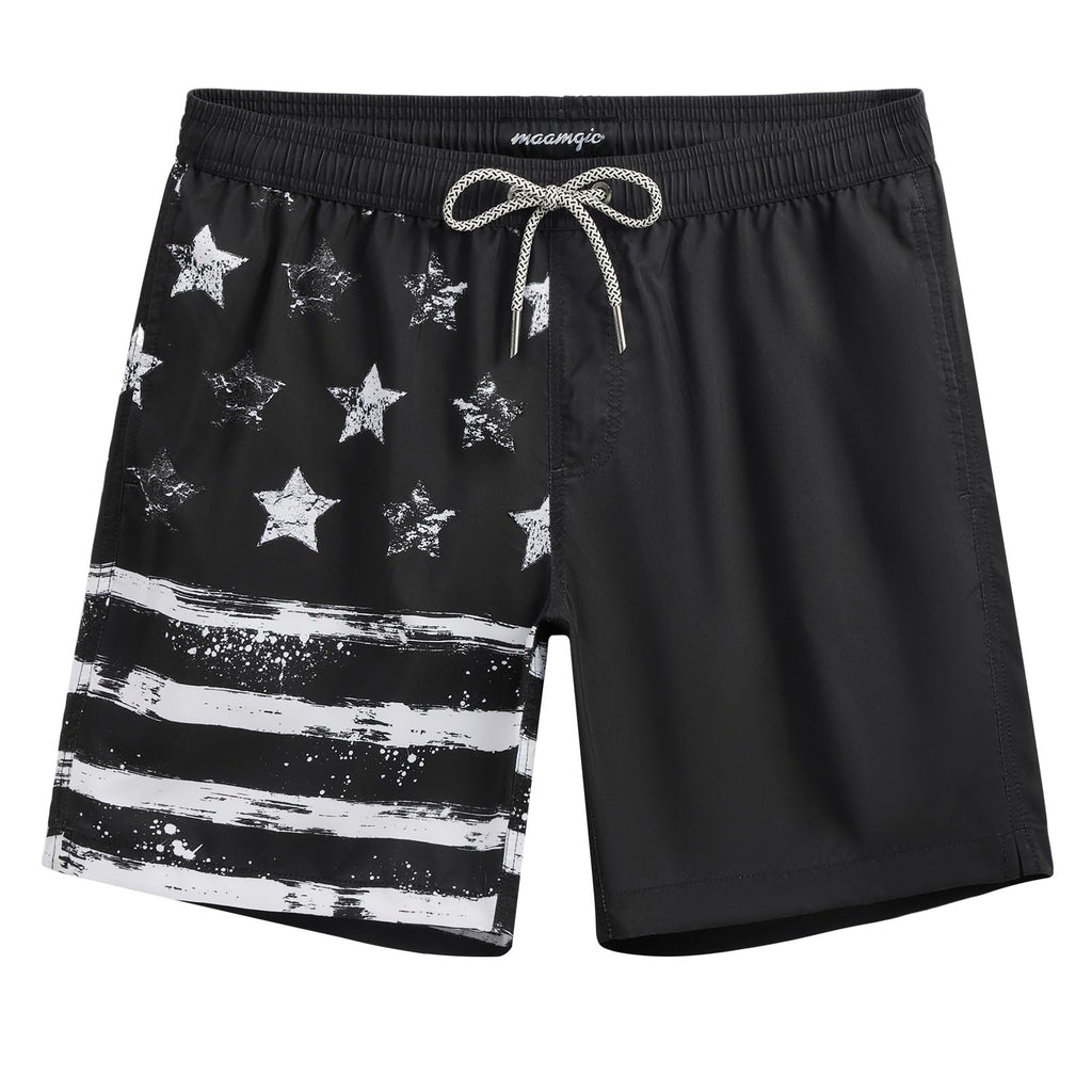 maamgic Mens Swim Trunks Quick Dry Swim Shorts with Mesh Lining Funny Swimwear Bathing Suits 7inch Left American Flag Large