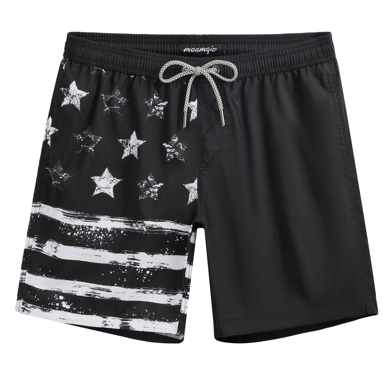 maamgic Mens Swim Trunks Quick Dry Swim Shorts with Mesh Lining Funny Swimwear Bathing Suits 7inch Left American Flag Large