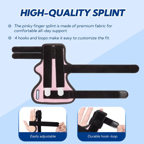 YiYame Pinky Finger Splint, Trigger Finger Splint Pinky Right & Left Hand, Ulnar Gutter Splint, Metacarpal Finger Splint Hand Brace for Boxer Finger, Dupuytren's Contracture, Arthritis, Pink, M