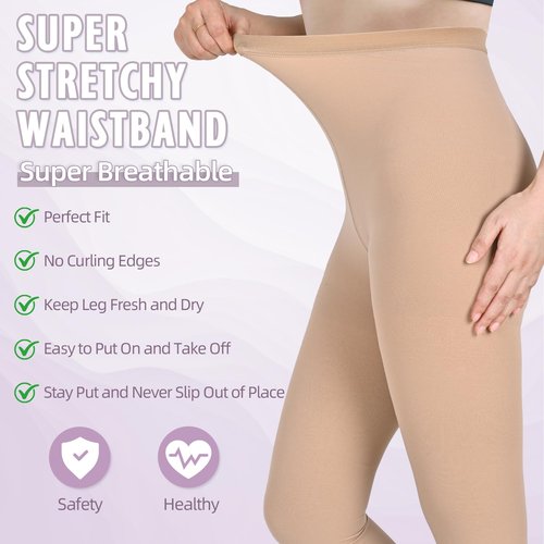 Wegitcs Compression Pantyhose for Women & Men, 2 Pairs Footless 20-30mmHg Medical Graduated Compression Leggings, Waist High Support Tights, Opaque Stockings for Varicose Veins Edema, Beige&Black M