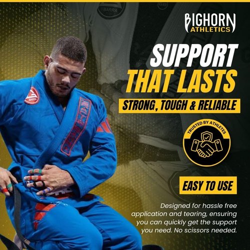 Bighorn Athletics Jiu Jitsu Finger Tape, 0.3-Inch x 45-feet, 8-Rolls | Residue-Free Adhesive | Athletic Sports Tape for BJJ, Wrestling, Climbing, Volleyball, Hands & Toes | Red, Black, Blue Green