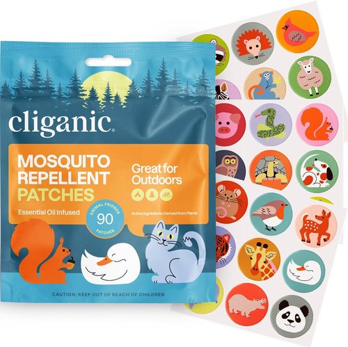 Cliganic Mosquito Repellent Stickers - 90 Pack of Natural, DEET-Free Animal Patches for Kids