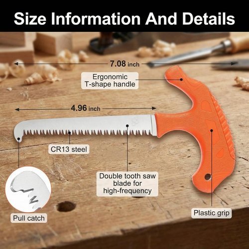 Ceoighe Compact Bone Saw for Hunting, Stainless Steel Sawtooth Blade, Ergonomic T Non Slip Handle, Meat Saw for Camping, Hunting, Outdoor Processing and Hiking with Sheath
