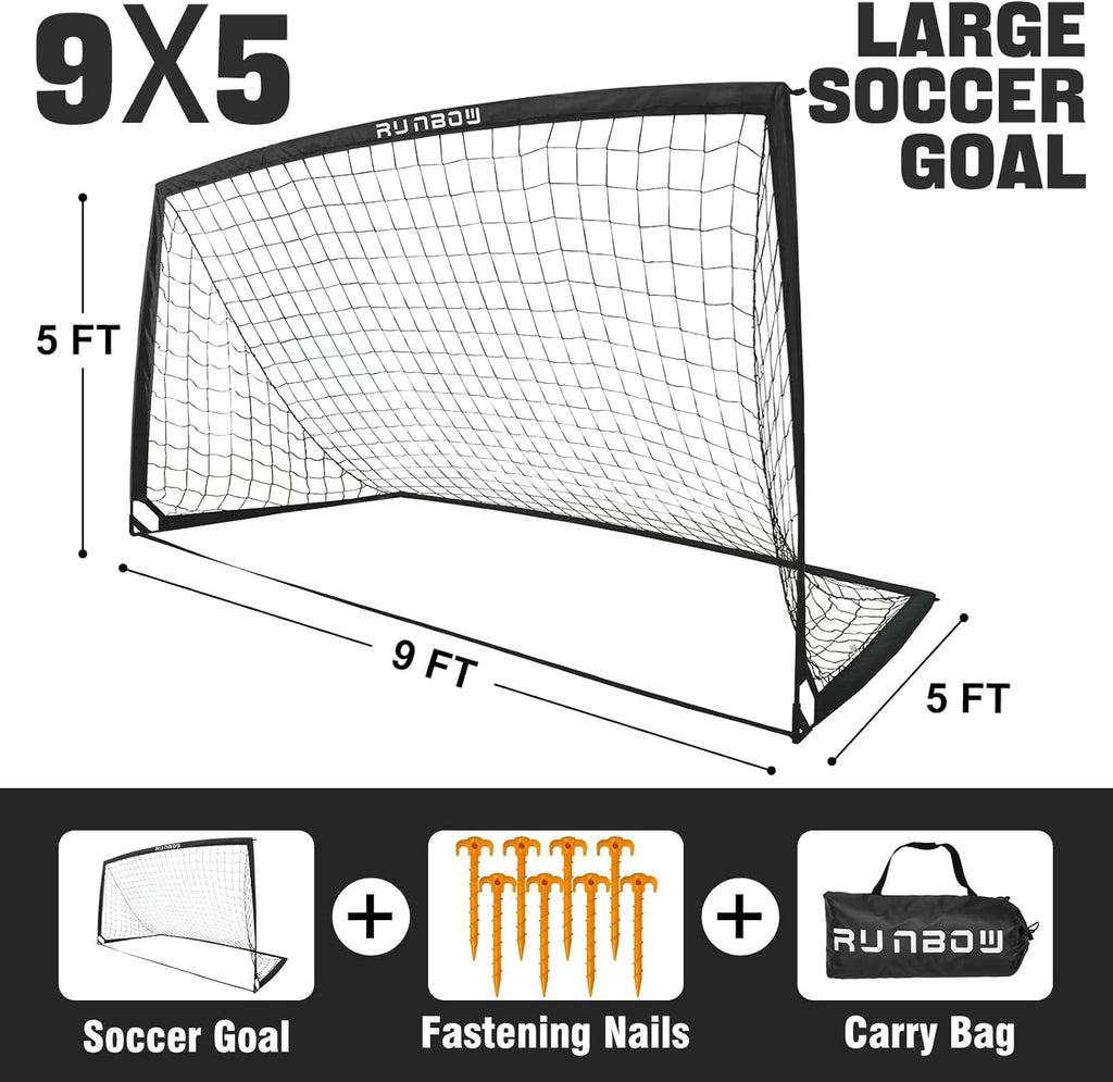RUNBOW 9x5 FT Portable Kids Soccer Goal - Folding Soccer Net with Carry Bag for Indoor/Outdoor Use