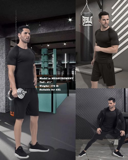 Antoyo 5Pcs Men Compression Workout Set,Compression Pants Shirt Top Long Sleeve Jacket for Gym,Men Athletic Baselayer Sets Running Breathable and Sweat Absorbing