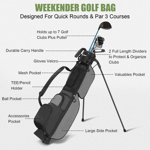 Beutyal Lightweight Golf Stand Bag Portable Par 3 & Pitch and Putt Golf Carry Bag for Driving Range, Executive Courses with Shoulder Strap for Men & Women