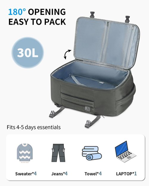 ECOHUB Travel Backpack - 15.6 Inch Laptop Bag with USB Charging & Anti-Theft Pockets | 30L, Grey Green