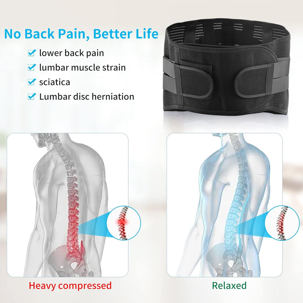 Skiennix Lower Back Brace - Breathable Pain Relief Support Belt for Herniated Disc | Adjustable Medium, Black