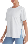 The Gym People Women's Workout T-Shirts - Loose Fit Short Sleeve Cotton Tees with Side Slit | Casual Summer Style