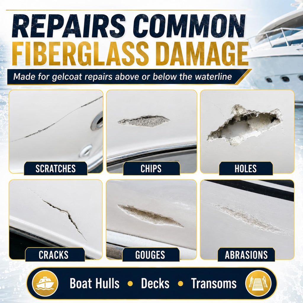 Ankita White Gel Coat Repair Kit for Boats, UV-Resistant Marine Fiberglass Repair Kit for Hulls, Jet Skis, Kayaks, Boat Gelcoat Repair Kit to Fix Scratches, Deep Cracks, Gouges, Chips, Screw Holes