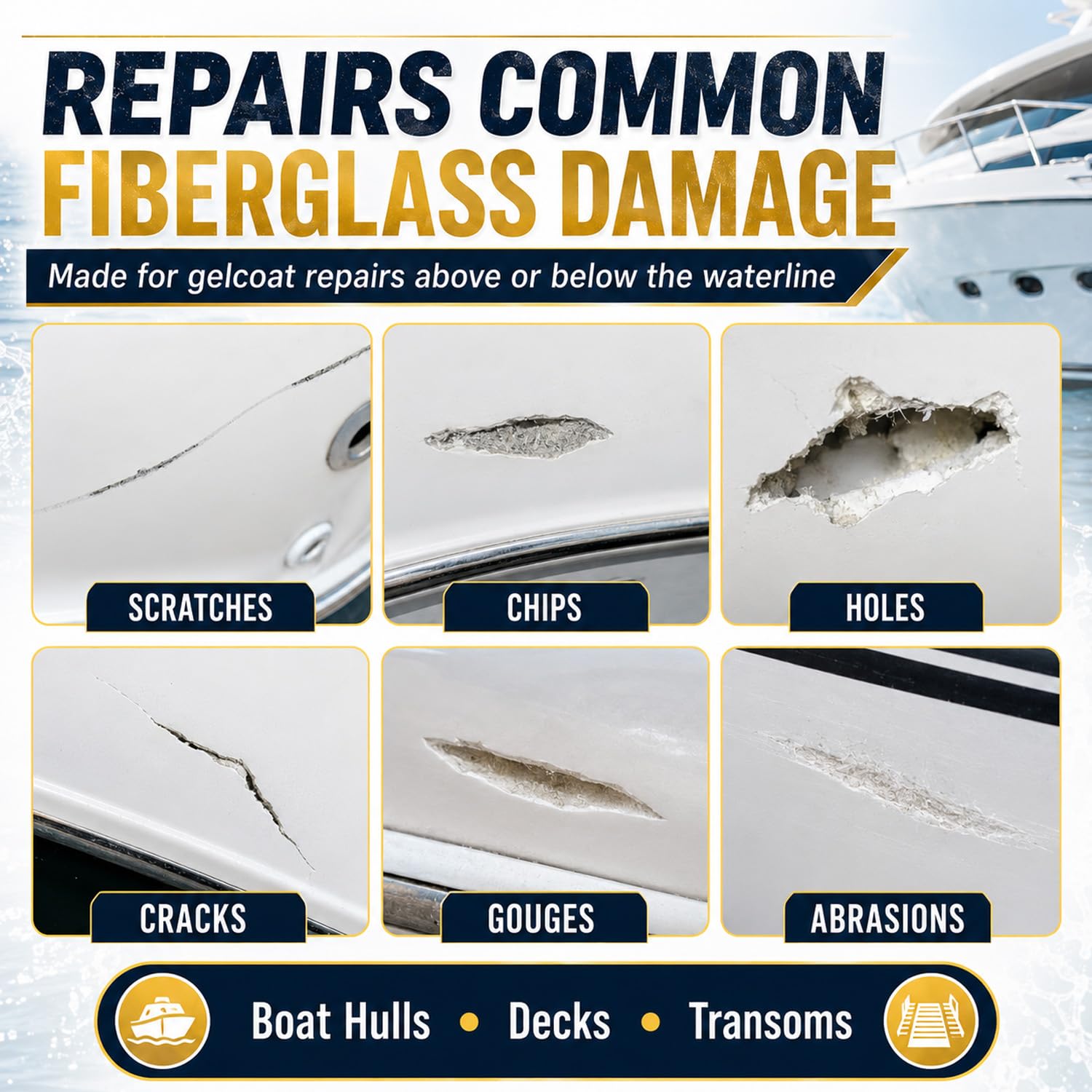 Ankita White Gel Coat Repair Kit for Boats, UV-Resistant Marine Fiberglass Repair Kit for Hulls, Jet Skis, Kayaks, Boat Gelcoat Repair Kit to Fix Scratches, Deep Cracks, Gouges, Chips, Screw Holes