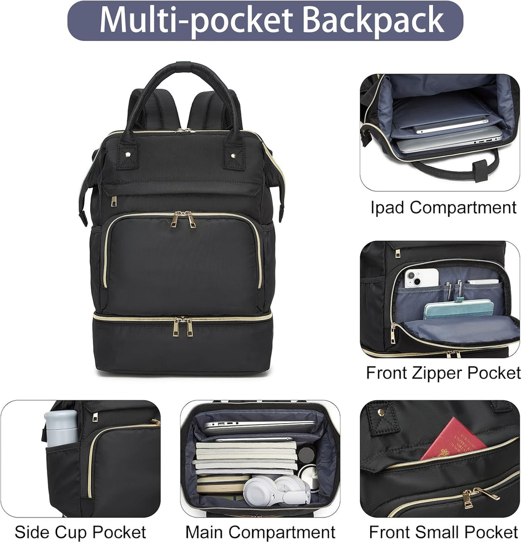 Seyfocnia Gym Backpack for Women - Lightweight Sports Bag with Shoe Compartment | Black