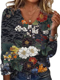 ZOCANIA Bohemian Floral Button-Up Tops for Women | Long Sleeve V-Neck Casual Blouses in Plus Size