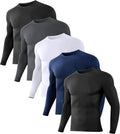 Dalavch Men's Compression Shirts - 5 Pack Long Sleeve Athletic Workout Tops | Gym Rash Guard Base Layer