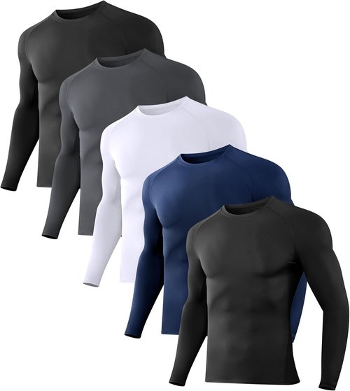Dalavch Men's Compression Shirts - 5 Pack Long Sleeve Athletic Workout Tops | Gym Rash Guard Base Layer