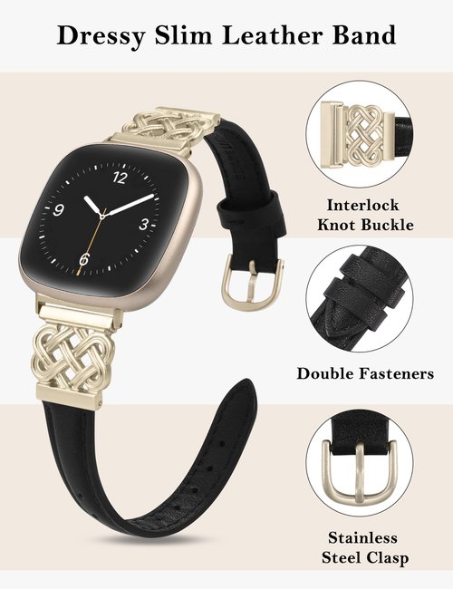 TOYOUTHS Celtic Knot Leather Band Compatible with Fitbit Versa 4/Versa 3/Fitbit Sense 2/Sense Band Women, Slim Dressy Thin Fashion Designer Premium Leather Strap for Versa 3 4 Sense 2 Smartwatch
