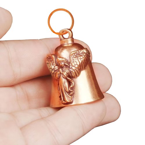 Solid Brass Guardian Angel Motorcycle Bell with Angel Praying Wings Design for Biker Ride Safe Good Luck & Protection – Gremlin Bell Keychain Gift for Riders Men Women