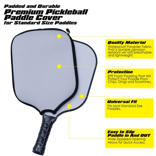 DUNHUANG Custom Pickleball Paddle Cover - Fits Most Paddles, Rackets, 8.5x11.5 inches, Black, 1PCS