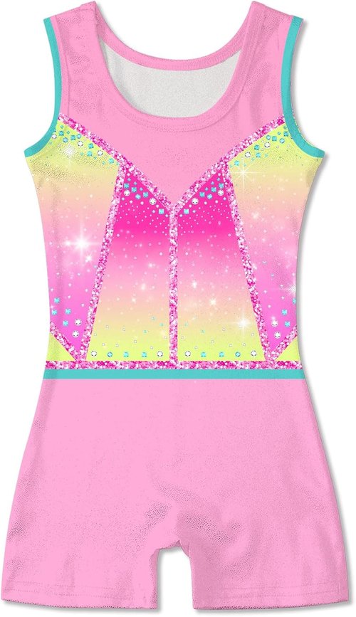 Funnycokid Girls' Gymnastics Leotards - Sparkle Dance Unitards with Shorts | Mermaid Design, Sizes 2-10