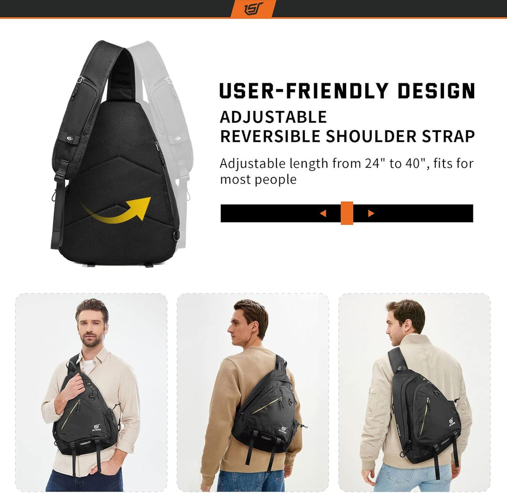 SKYSPER Sling Bag - RFID Crossbody Backpack for Men & Women | 18L Capacity - Black