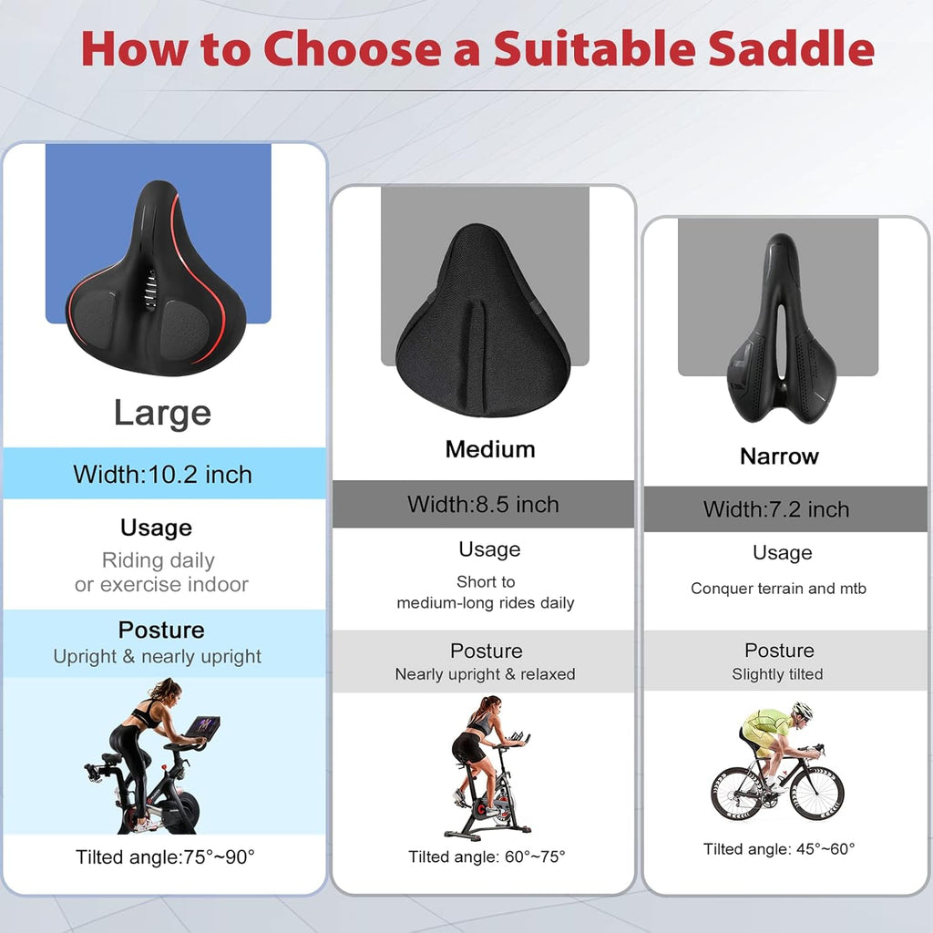 Peloton Compatible Oversized Bike Seat - Extra Wide Comfort Saddle for Men & Women | Large Replacement for Spin & Road Bikes