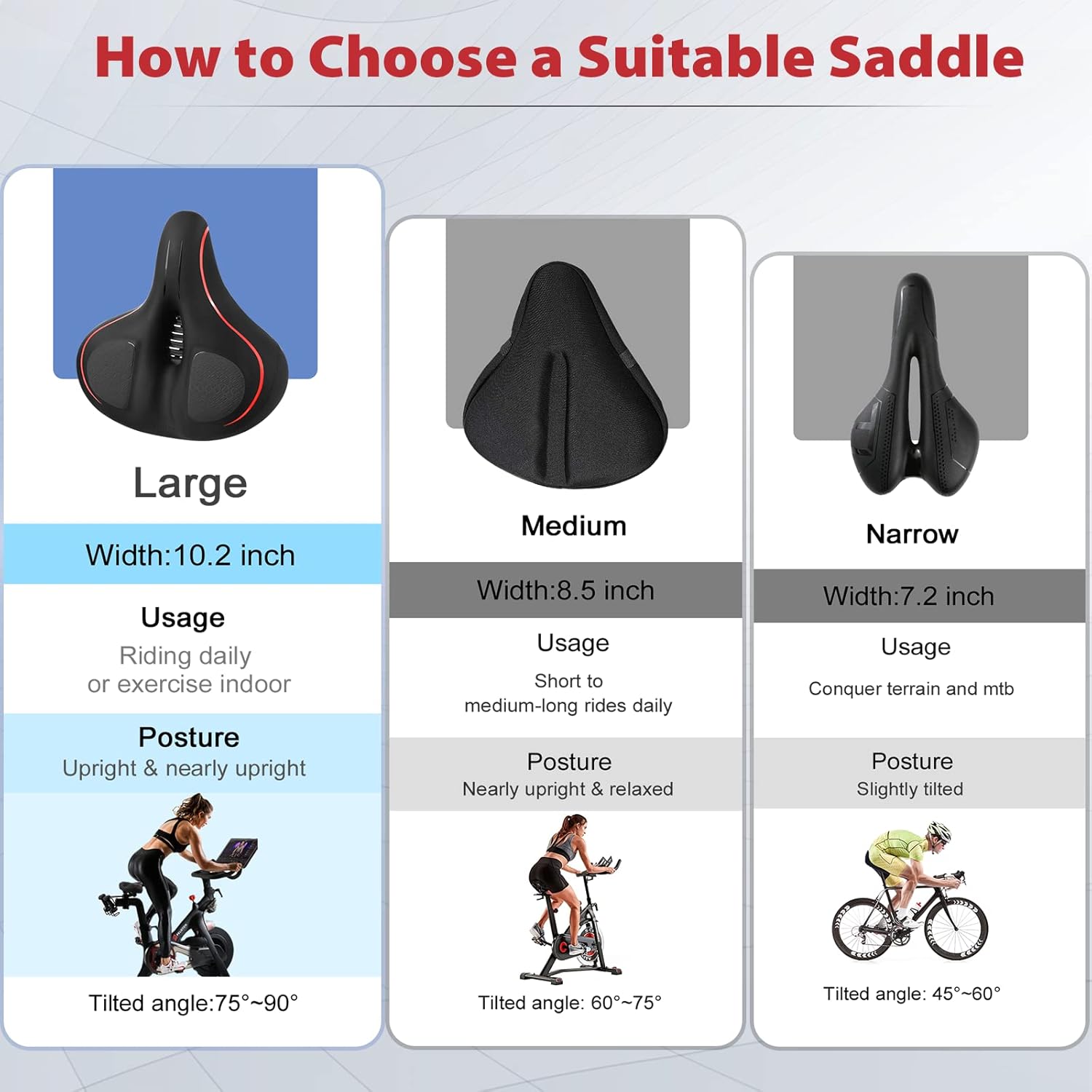 Peloton Compatible Oversized Bike Seat - Extra Wide Comfort Saddle for Men & Women | Large Replacement for Spin & Road Bikes