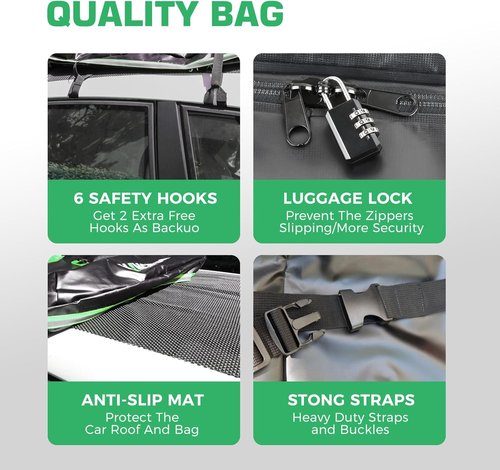 Kingfun Rooftop Cargo Carrier - Waterproof 21 Cubic Feet Roof Bag for All Vehicles | Includes Anti-Slip Mat & Straps