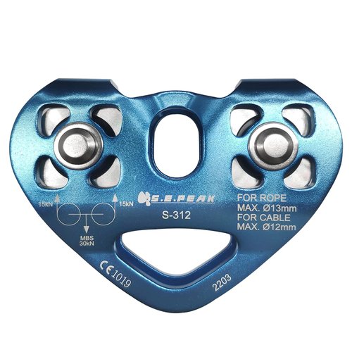SEPEAK 30kN Tandem Speed Double Pulley, CE Certified Zip Line Trolley for Backyard Zipline, Mountaineering Climbing & Rock Rescue Lifting, Fits Cable up to 1/2 Inches/Holds Up to 6750lbs, Blue