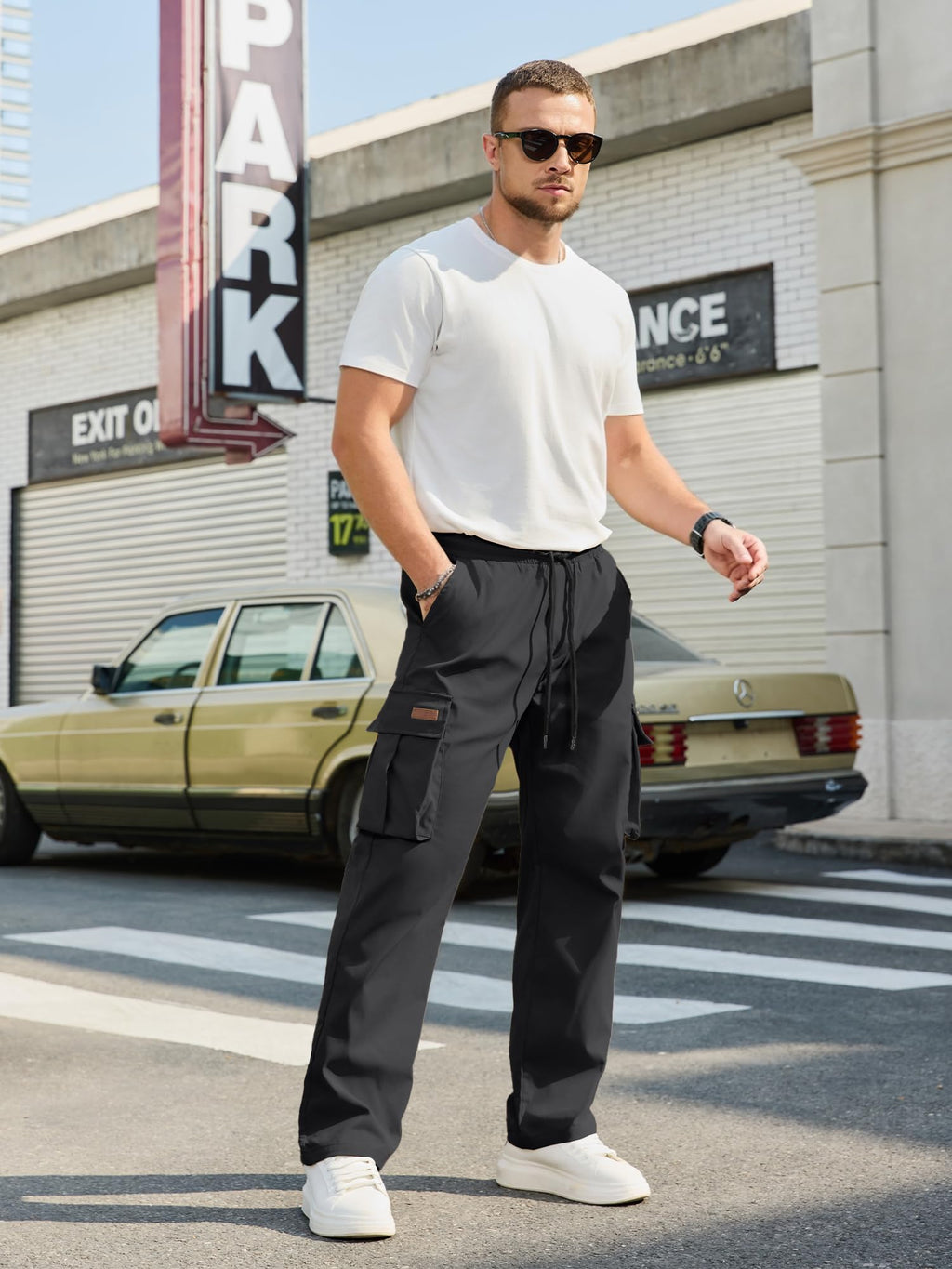 PLEPAN Mens Casual Cargo Pants Drawstring Hiking Workout Tactical Joggers Sweatpants for Men with Pockets Dark Grey 4XL