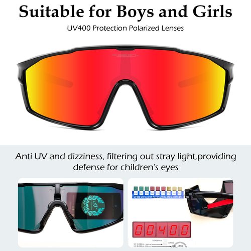 FEISEDY Kids Teens Baseball Polarized Sunglasses Lightweight TR90 Frame UV400 Sports Cycling Shades for Boys Girls B0186
