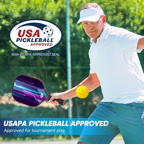 HITTIONA Pickleball Paddles - Fiberglass Pickleball Paddles Set of 2, USAPA Approved Pickle Ball Rackets 2 Pack with 4 Pickleball Balls, 1 Pickleball Net Bag, Paddles Ball Set for Beginners